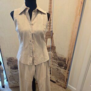 Arayal Cream Suede 3 piece Pant set. Made in France